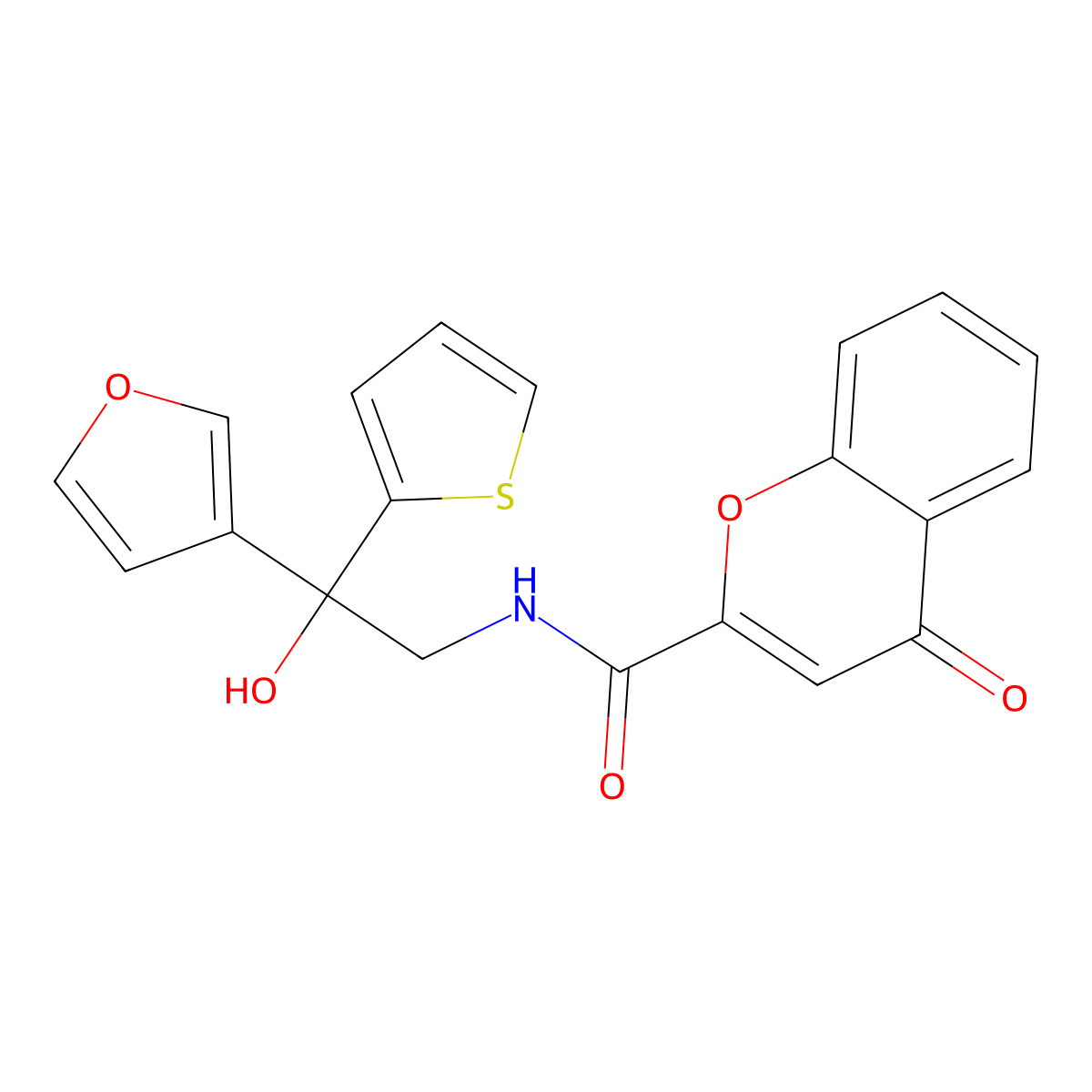 N-(2-(furan-3-yl)-2-hydroxy-2-(thiophen-2-yl)ethyl)-4-oxo-4H-chromene-2-carboxamide molecular structure, CAS 2034238-93-0