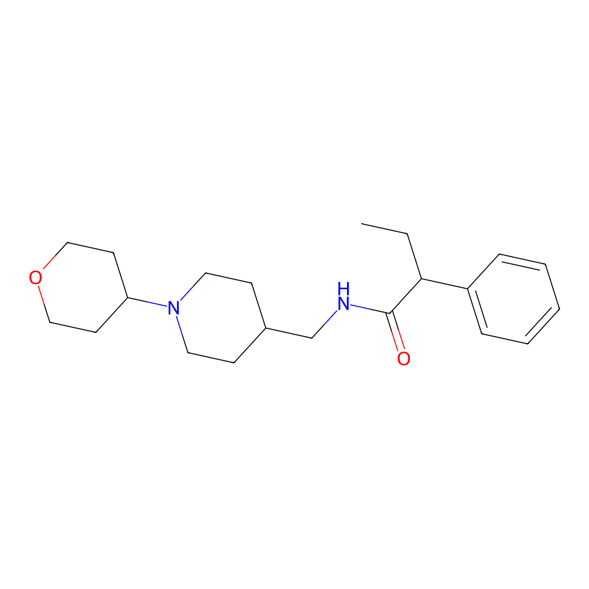 2-phenyl-N-((1-(tetrahydro-2H-pyran-4-yl)piperidin-4-yl)methyl)butanamide molecular structure, CAS 2034238-95-2