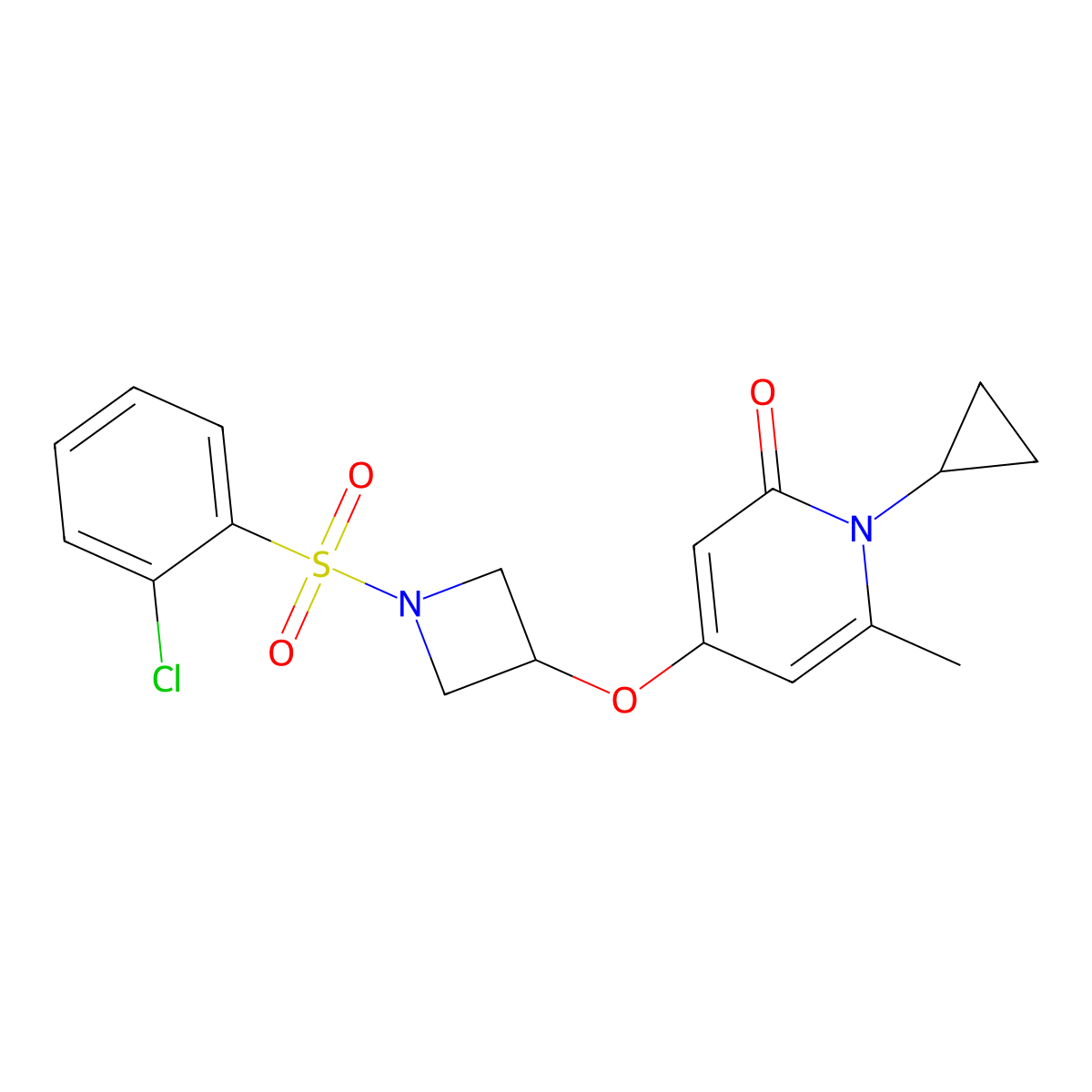 4-((1-((2-chlorophenyl)sulfonyl)azetidin-3-yl)oxy)-1-cyclopropyl-6-methylpyridin-2(1H)-one molecular structure, CAS 2034238-96-3
