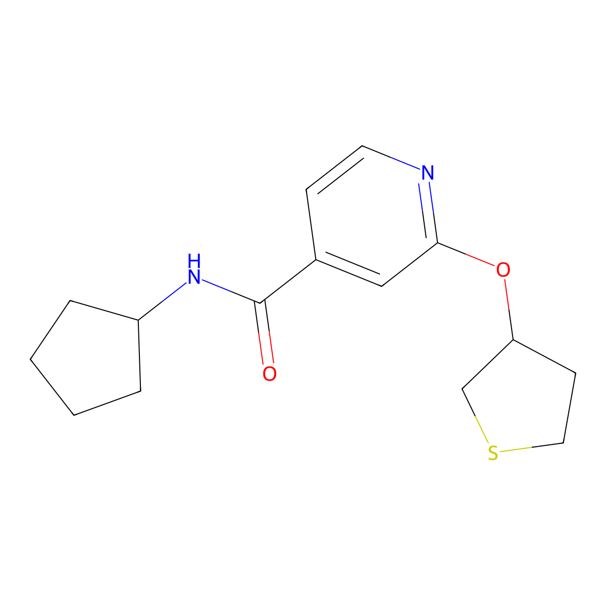 N-cyclopentyl-2-((tetrahydrothiophen-3-yl)oxy)isonicotinamide molecular structure, CAS 2034238-98-5