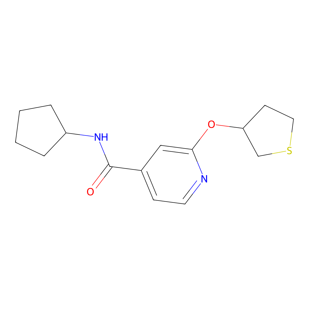 N-cyclopentyl-2-((tetrahydrothiophen-3-yl)oxy)isonicotinamide molecular structure, CAS 2034238-98-5