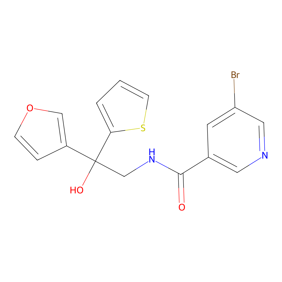 5-bromo-N-(2-(furan-3-yl)-2-hydroxy-2-(thiophen-2-yl)ethyl)nicotinamide molecular structure, CAS 2034239-01-3