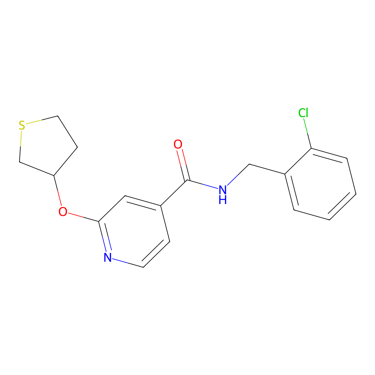 N-(2-chlorobenzyl)-2-((tetrahydrothiophen-3-yl)oxy)isonicotinamide molecular structure, CAS 2034239-04-6