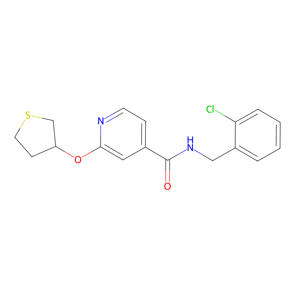 N-(2-chlorobenzyl)-2-((tetrahydrothiophen-3-yl)oxy)isonicotinamide molecular structure, CAS 2034239-04-6