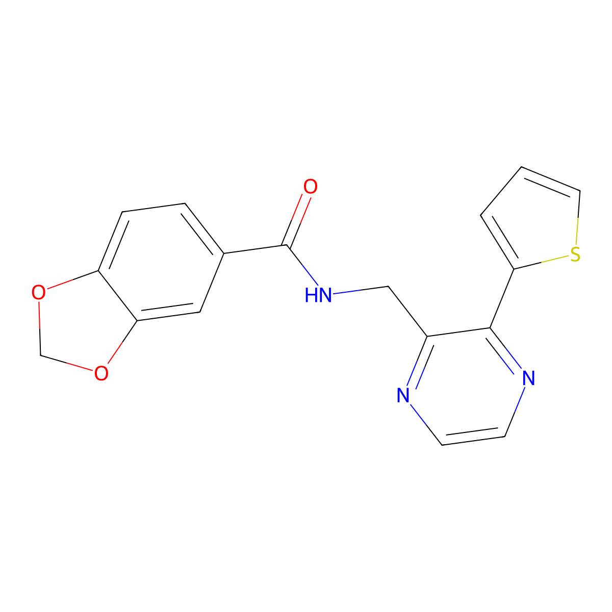 N-((3-(thiophen-2-yl)pyrazin-2-yl)methyl)benzo[d][1,3]dioxole-5-carboxamide molecular structure, CAS 2034239-11-5