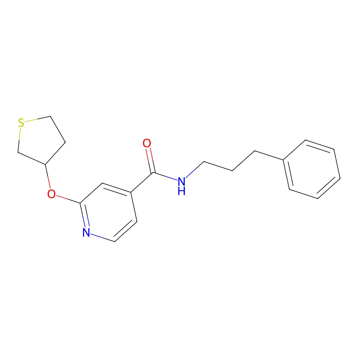 N-(3-phenylpropyl)-2-((tetrahydrothiophen-3-yl)oxy)isonicotinamide molecular structure, CAS 2034239-15-9