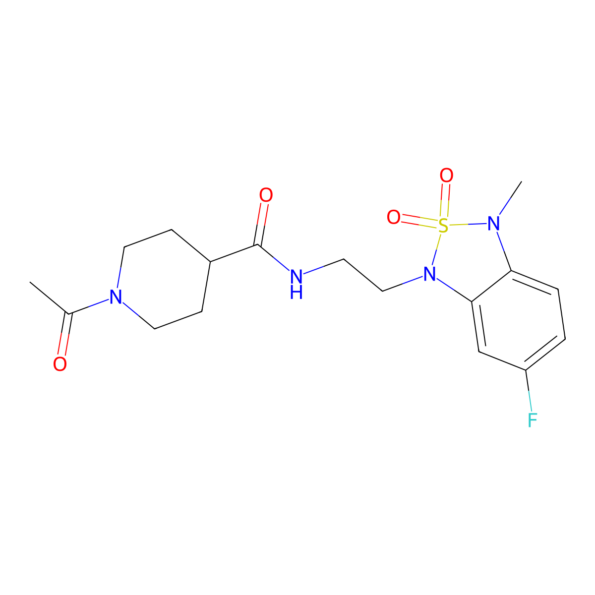 1-acetyl-N-(2-(6-fluoro-3-methyl-2,2-dioxidobenzo[c][1,2,5]thiadiazol-1(3H)-yl)ethyl)piperidine-4-carboxamide molecular structure, CAS 2034239-16-0