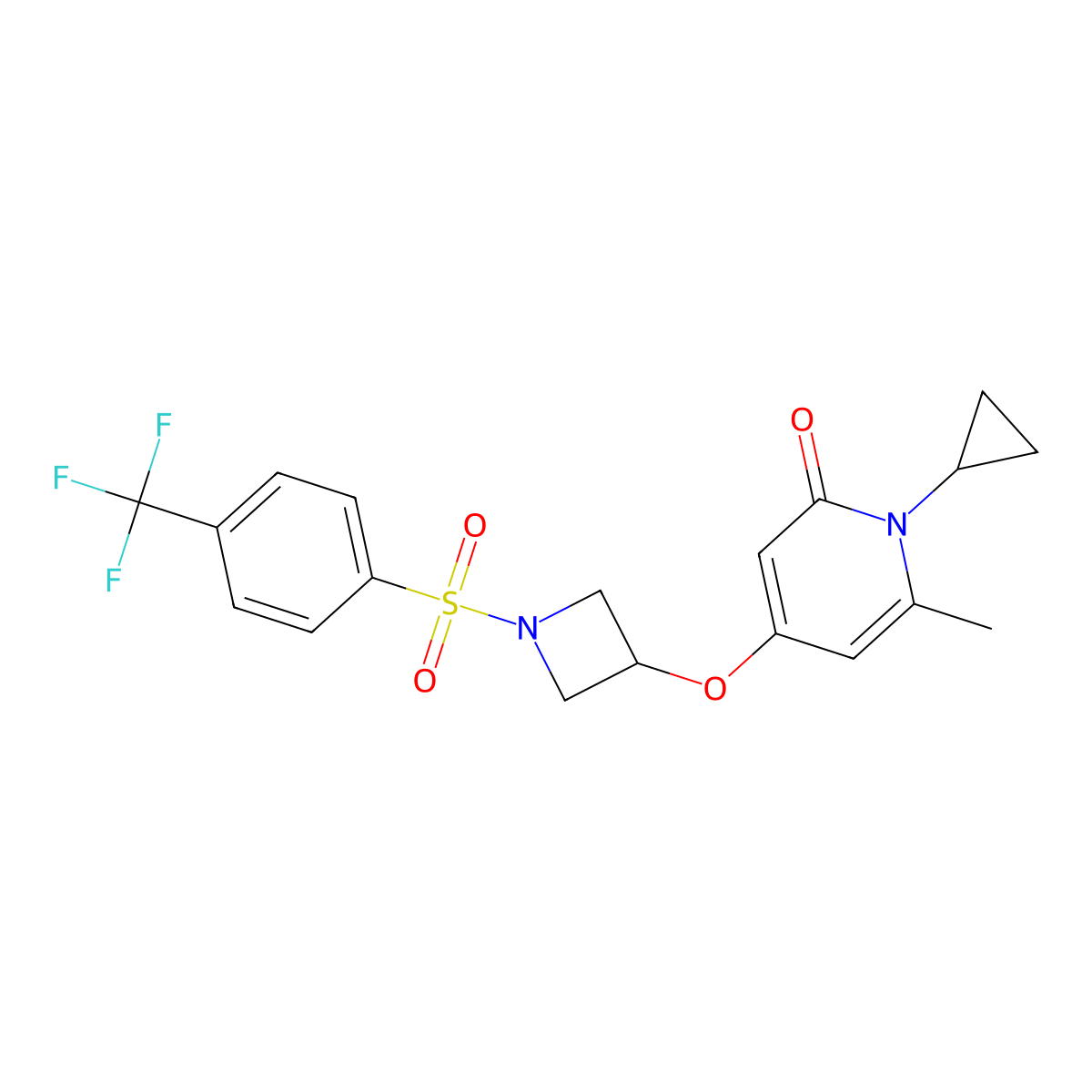 1-cyclopropyl-6-methyl-4-((1-((4-(trifluoromethyl)phenyl)sulfonyl)azetidin-3-yl)oxy)pyridin-2(1H)-one molecular structure, CAS 2034239-17-1
