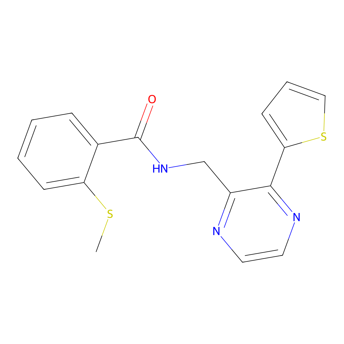 2-(methylthio)-N-((3-(thiophen-2-yl)pyrazin-2-yl)methyl)benzamide molecular structure, CAS 2034239-20-6