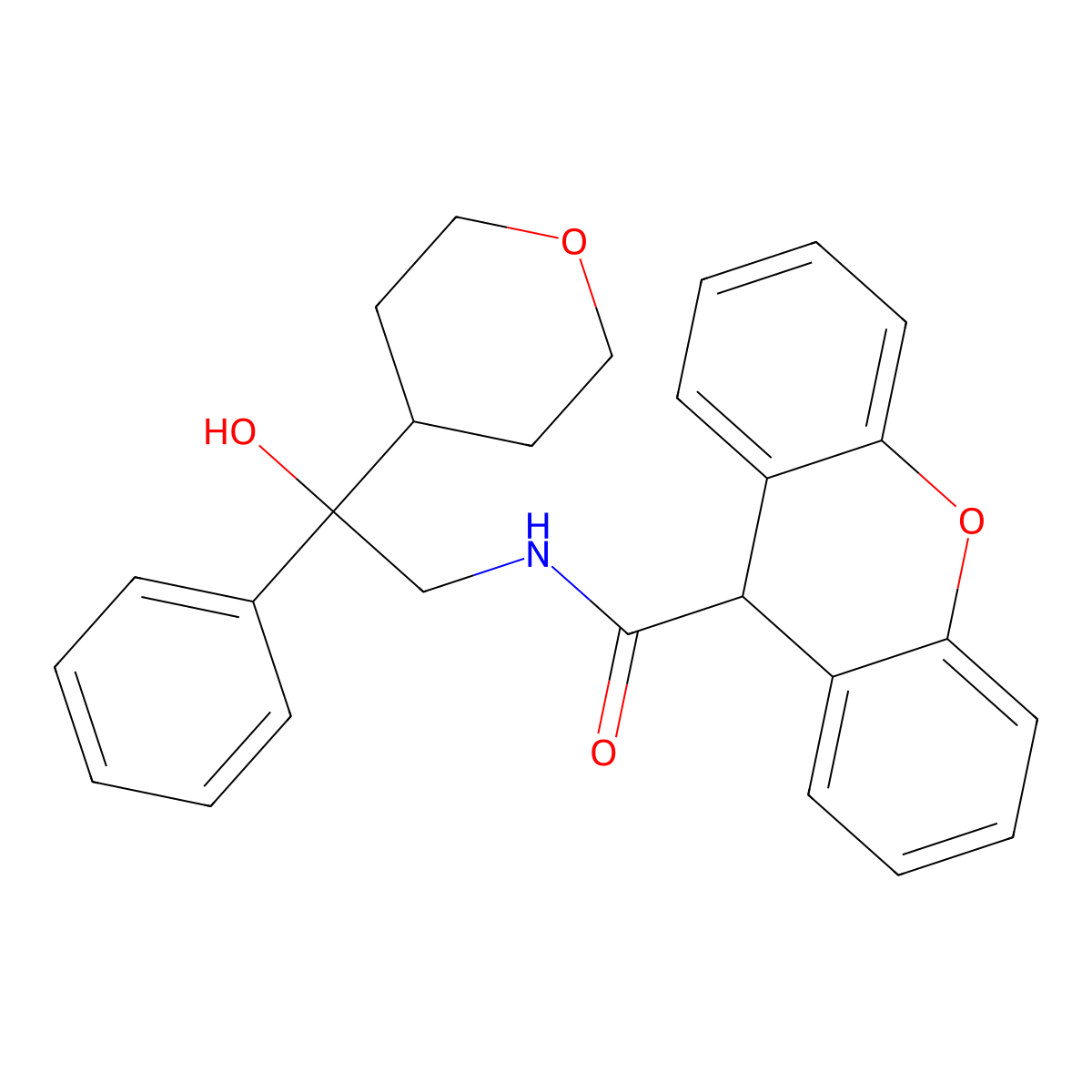 N-[2-hydroxy-2-(oxan-4-yl)-2-phenylethyl]-9H-xanthene-9-carboxamide molecular structure, CAS 2034239-21-7