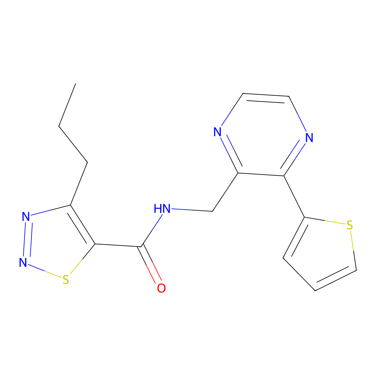 4-propyl-N-{[3-(thiophen-2-yl)pyrazin-2-yl]methyl}-1,2,3-thiadiazole-5-carboxamide molecular structure, CAS 2034239-29-5