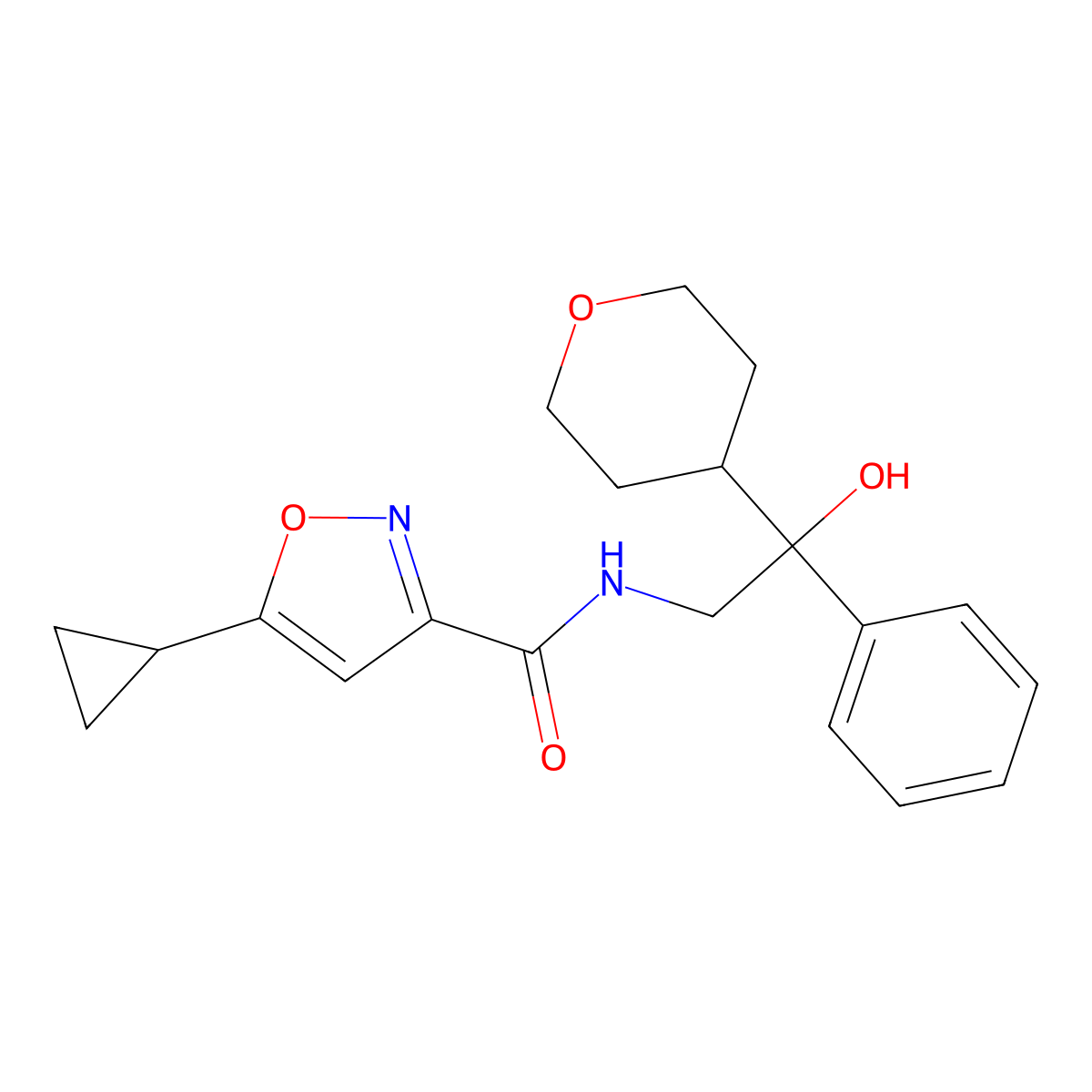 5-cyclopropyl-N-(2-hydroxy-2-phenyl-2-(tetrahydro-2H-pyran-4-yl)ethyl)isoxazole-3-carboxamide molecular structure, CAS 2034239-30-8