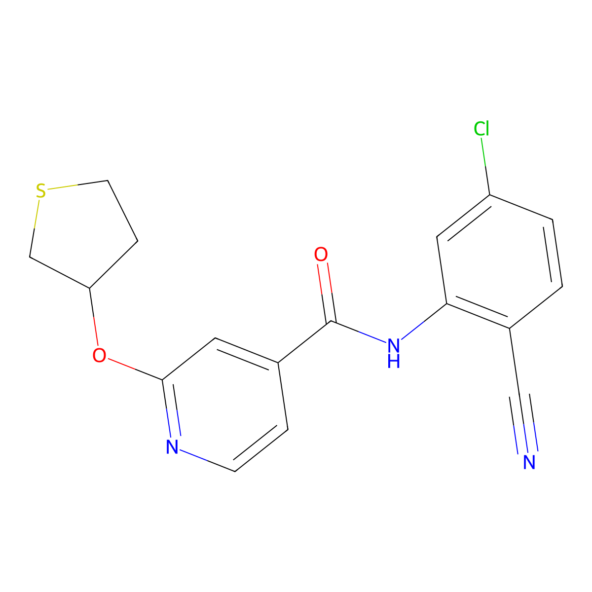 N-(5-chloro-2-cyanophenyl)-2-((tetrahydrothiophen-3-yl)oxy)isonicotinamide molecular structure, CAS 2034239-31-9