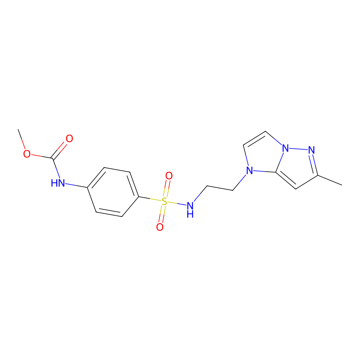 methyl (4-(N-(2-(6-methyl-1H-imidazo[1,2-b]pyrazol-1-yl)ethyl)sulfamoyl)phenyl)carbamate molecular structure, CAS 2034239-37-5