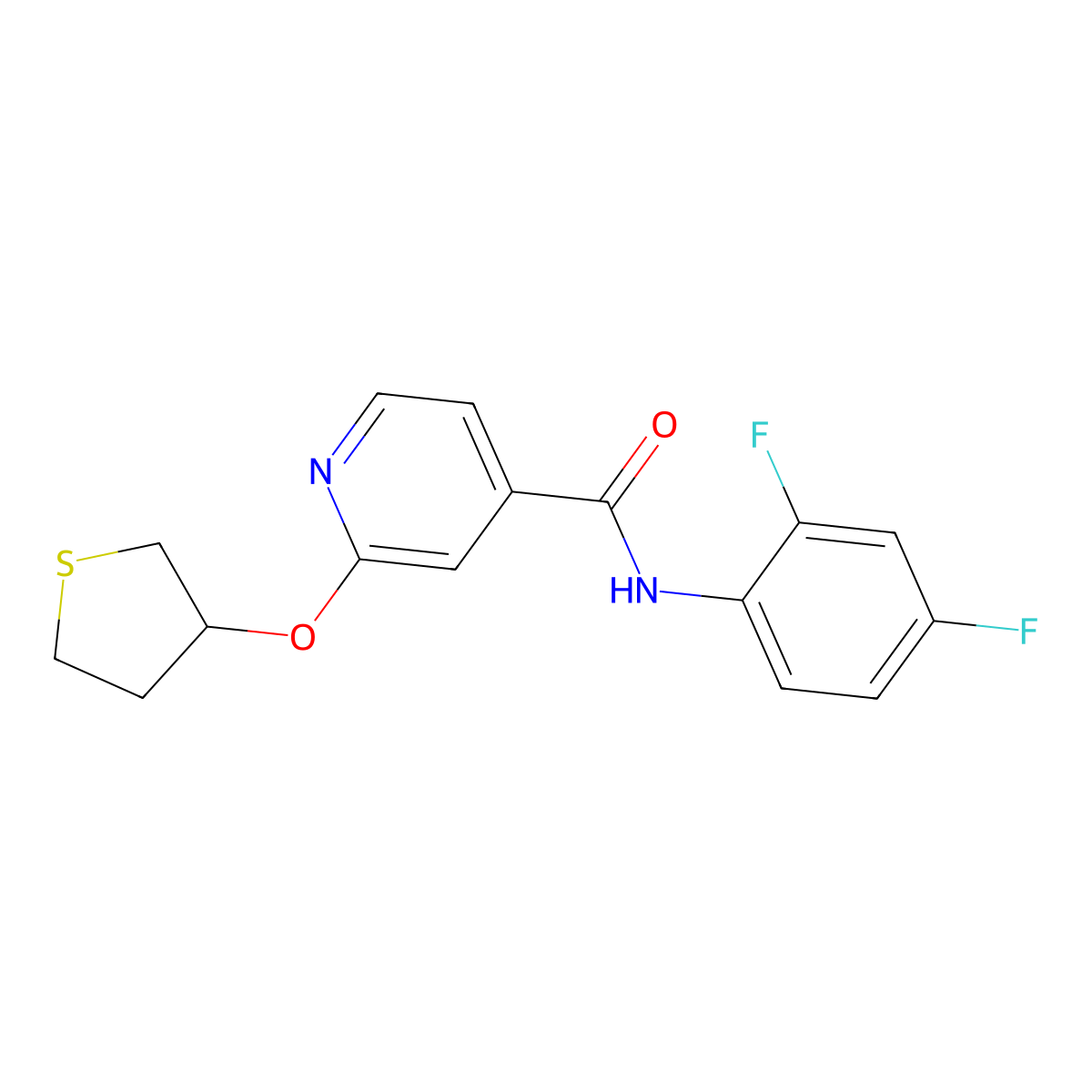 N-(2,4-difluorophenyl)-2-((tetrahydrothiophen-3-yl)oxy)isonicotinamide molecular structure, CAS 2034239-39-7