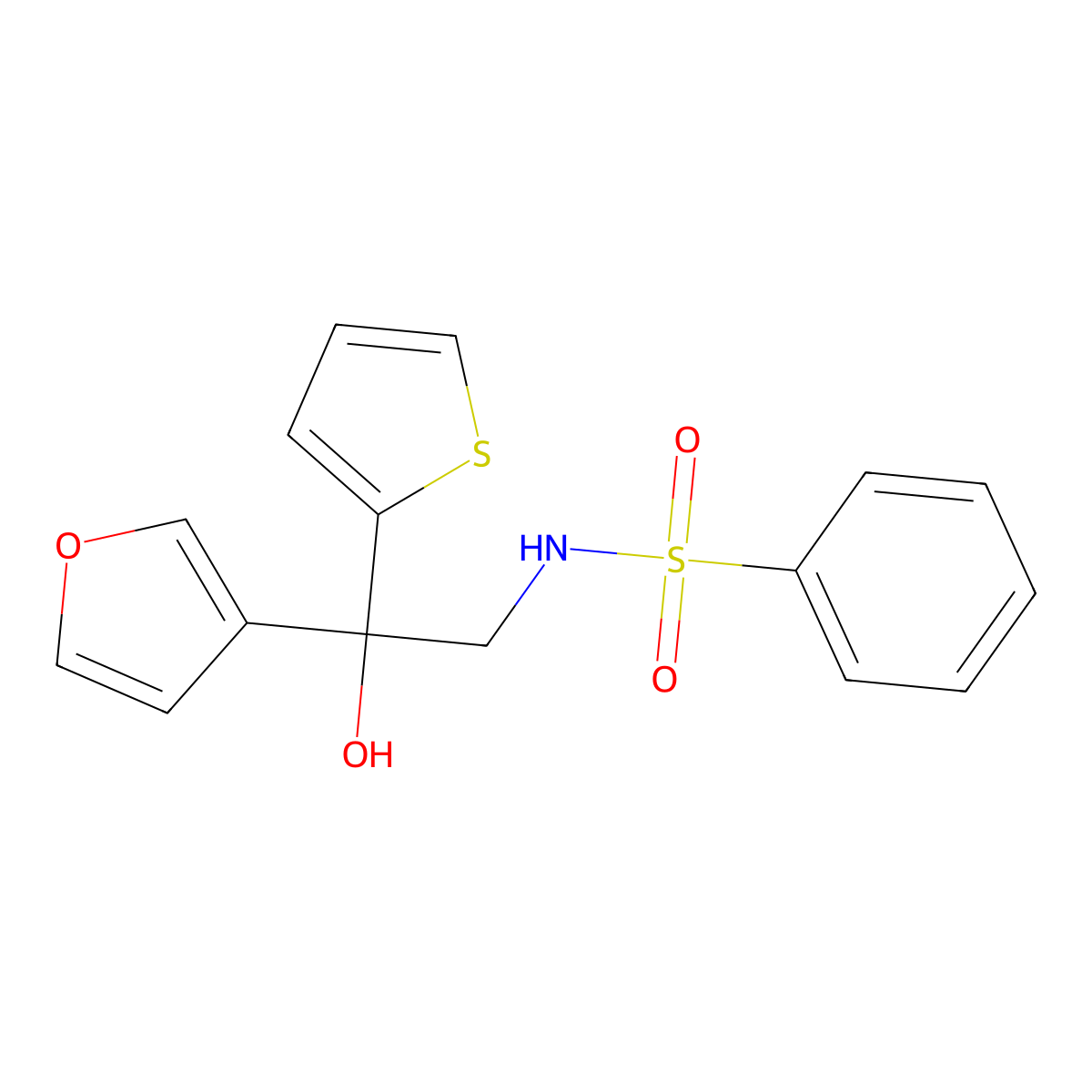 N-[2-(furan-3-yl)-2-hydroxy-2-(thiophen-2-yl)ethyl]benzenesulfonamide molecular structure, CAS 2034239-40-0