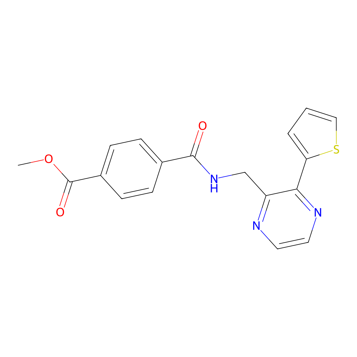 Methyl 4-({[3-(thiophen-2-yl)pyrazin-2-yl]methyl}carbamoyl)benzoate molecular structure, CAS 2034239-45-5