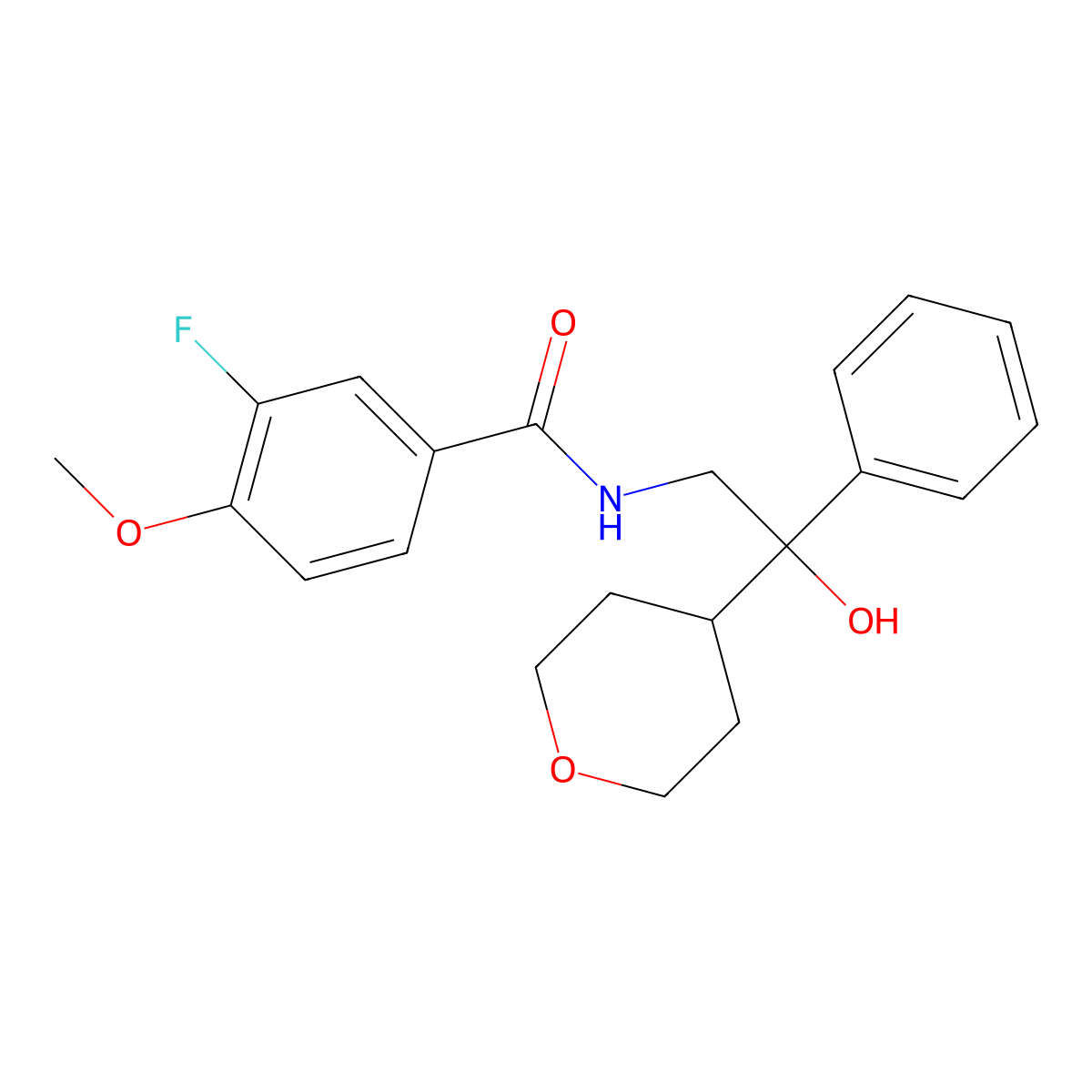 3-fluoro-N-(2-hydroxy-2-phenyl-2-(tetrahydro-2H-pyran-4-yl)ethyl)-4-methoxybenzamide molecular structure, CAS 2034239-48-8