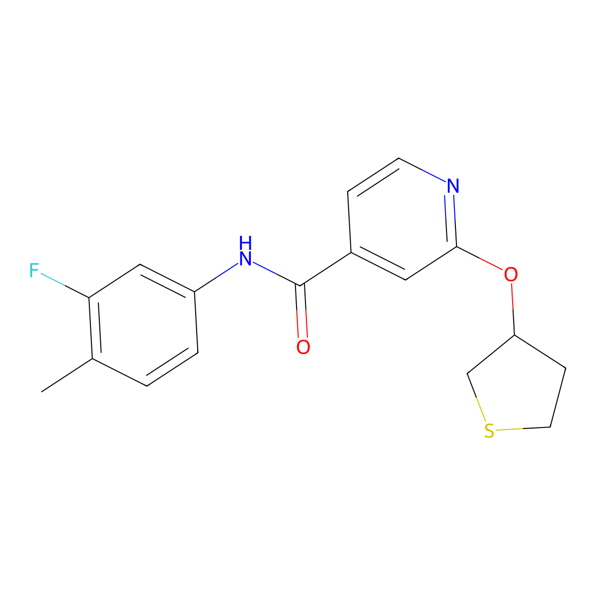 N-(3-fluoro-4-methylphenyl)-2-((tetrahydrothiophen-3-yl)oxy)isonicotinamide molecular structure, CAS 2034239-49-9