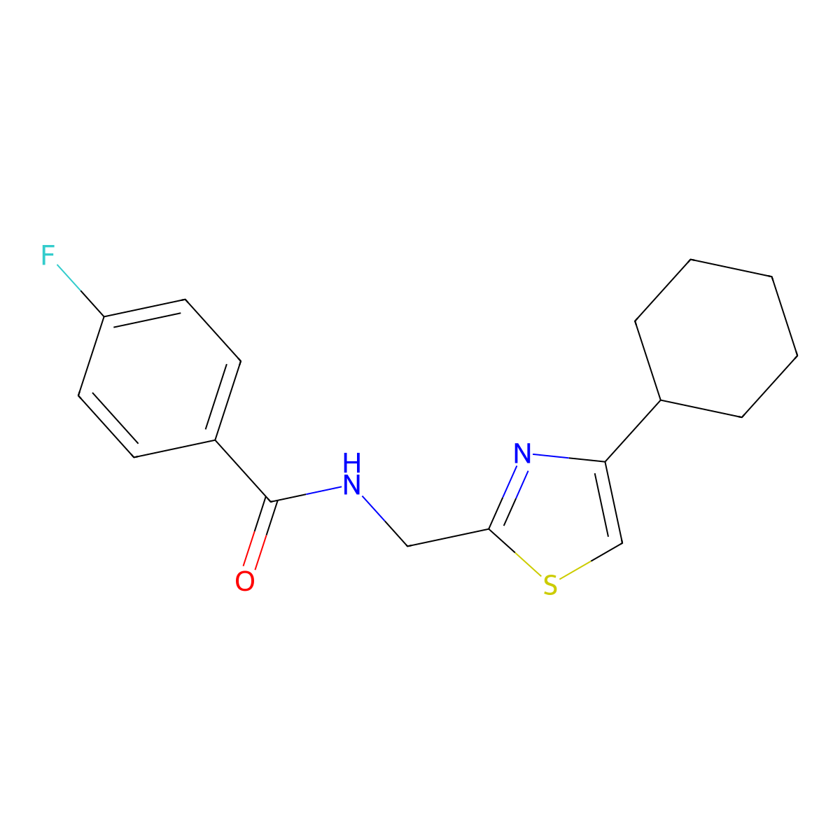 N-((4-cyclohexylthiazol-2-yl)methyl)-4-fluorobenzamide molecular structure, CAS 2034239-54-6
