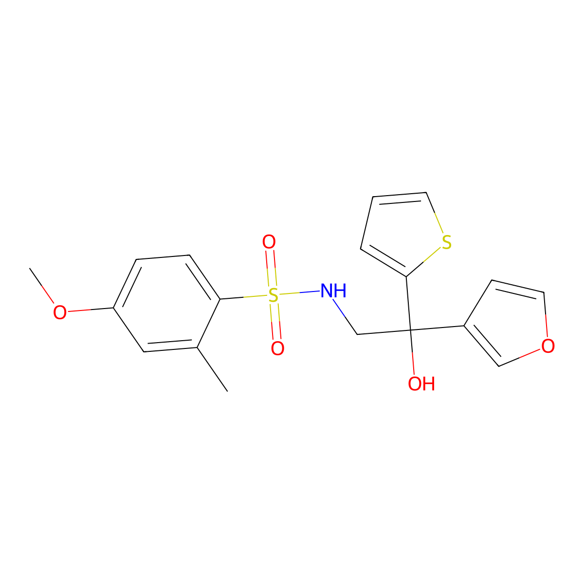 N-(2-(furan-3-yl)-2-hydroxy-2-(thiophen-2-yl)ethyl)-4-methoxy-2-methylbenzenesulfonamide molecular structure, CAS 2034239-56-8