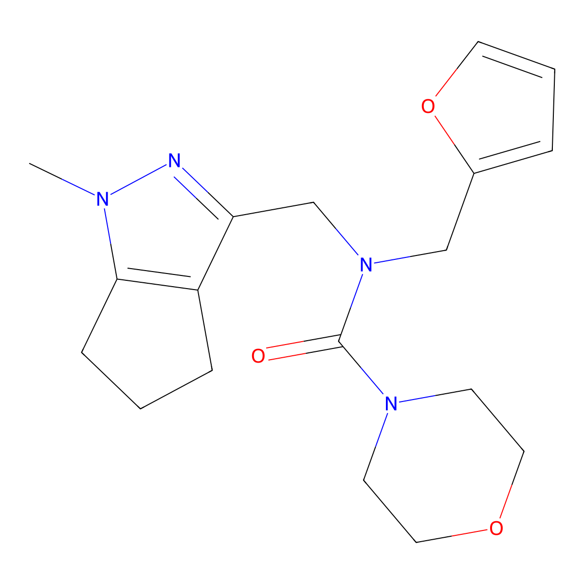 N-(furan-2-ylmethyl)-N-((1-methyl-1,4,5,6-tetrahydrocyclopenta[c]pyrazol-3-yl)methyl)morpholine-4-carboxamide molecular structure, CAS 2034239-58-0