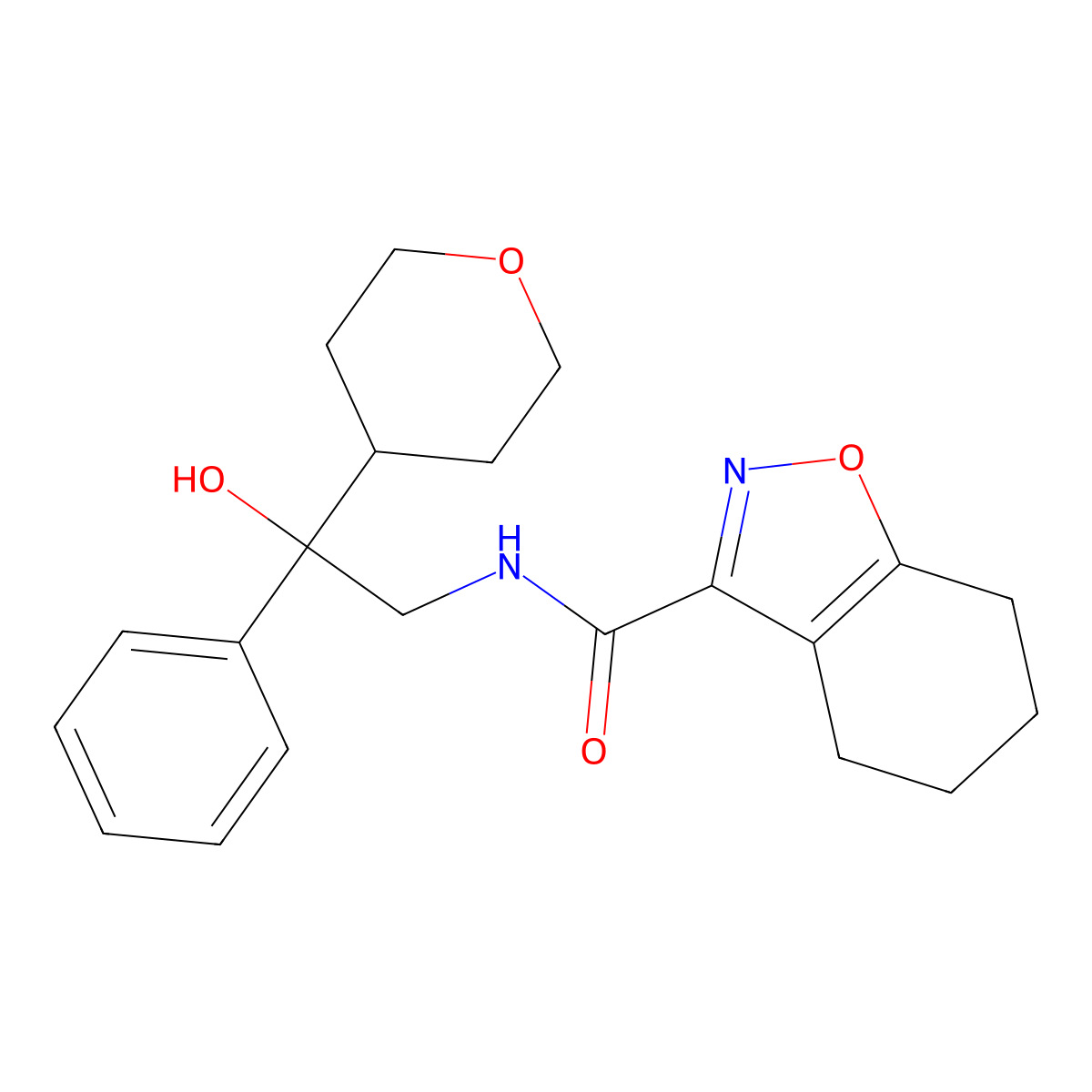 N-(2-hydroxy-2-phenyl-2-(tetrahydro-2H-pyran-4-yl)ethyl)-4,5,6,7-tetrahydrobenzo[d]isoxazole-3-carboxamide molecular structure, CAS 2034239-59-1