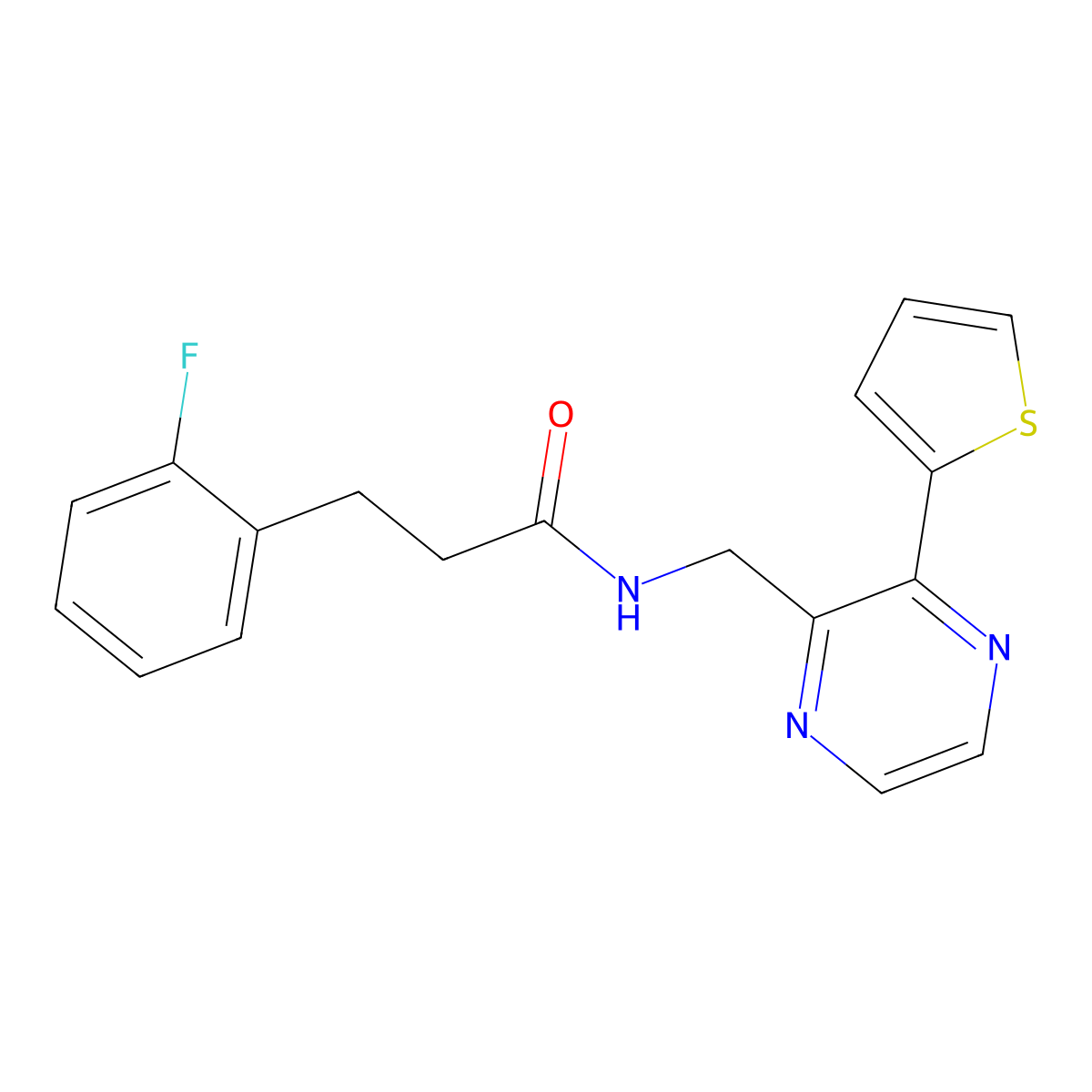 3-(2-fluorophenyl)-N-((3-(thiophen-2-yl)pyrazin-2-yl)methyl)propanamide molecular structure, CAS 2034239-60-4