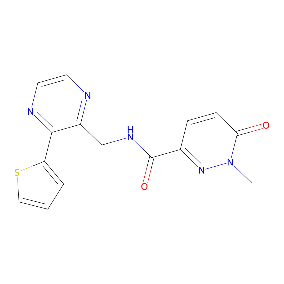 1-methyl-6-oxo-N-((3-(thiophen-2-yl)pyrazin-2-yl)methyl)-1,6-dihydropyridazine-3-carboxamide molecular structure, CAS 2034239-70-6
