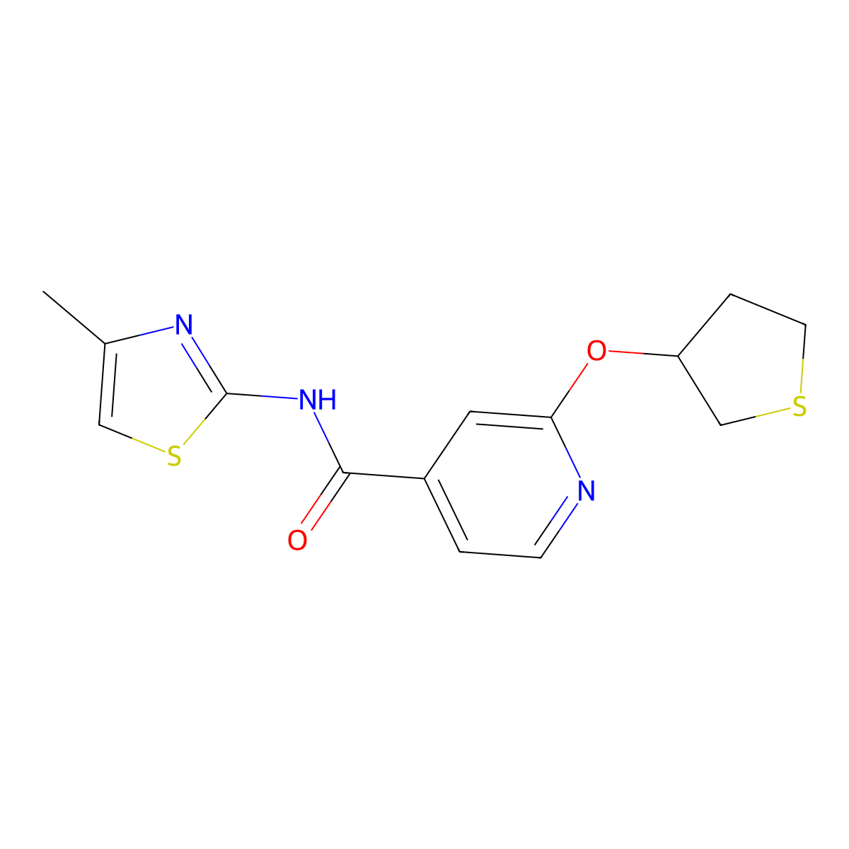 N-(4-methylthiazol-2-yl)-2-((tetrahydrothiophen-3-yl)oxy)isonicotinamide molecular structure, CAS 2034239-73-9