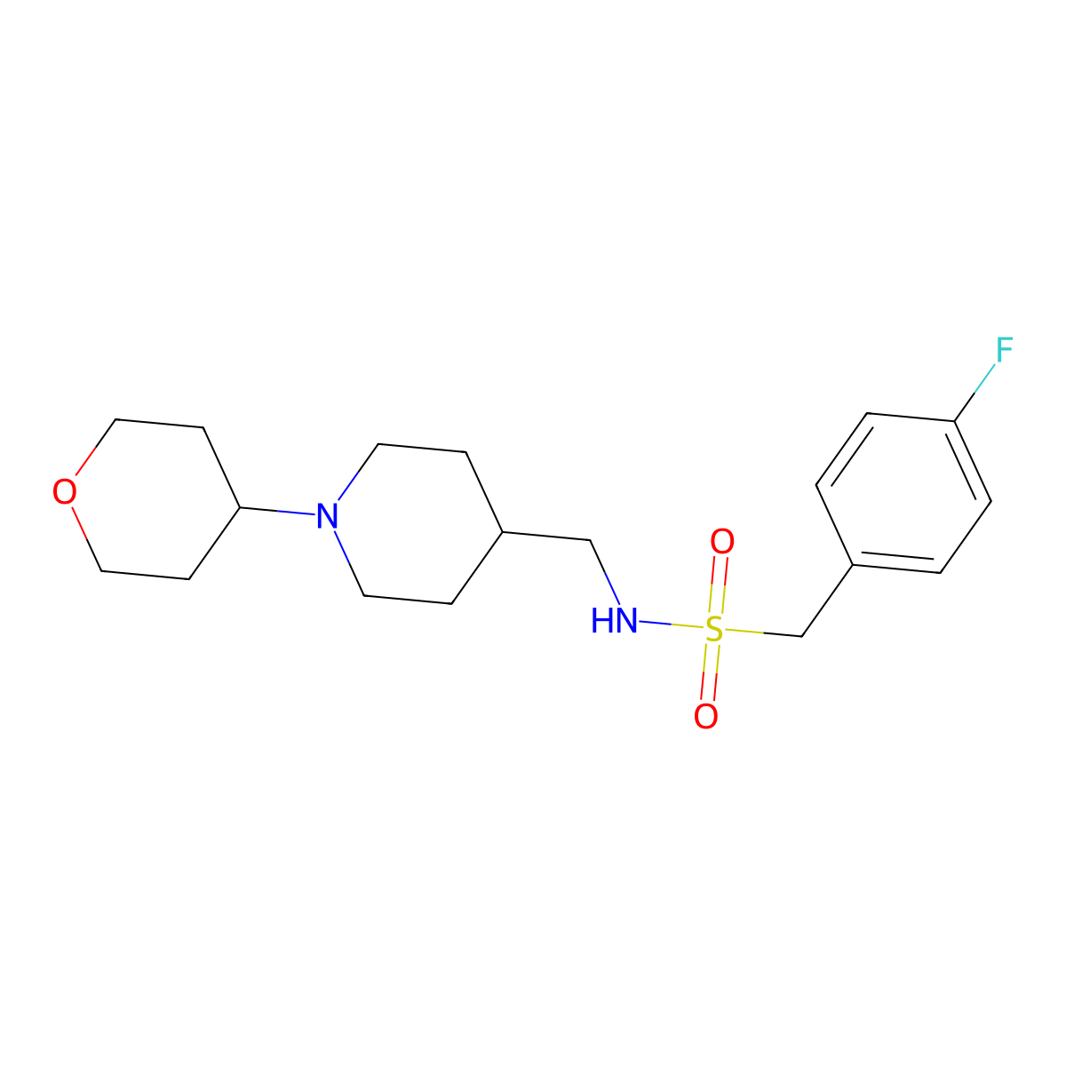 1-(4-fluorophenyl)-N-((1-(tetrahydro-2H-pyran-4-yl)piperidin-4-yl)methyl)methanesulfonamide molecular structure, CAS 2034239-74-0