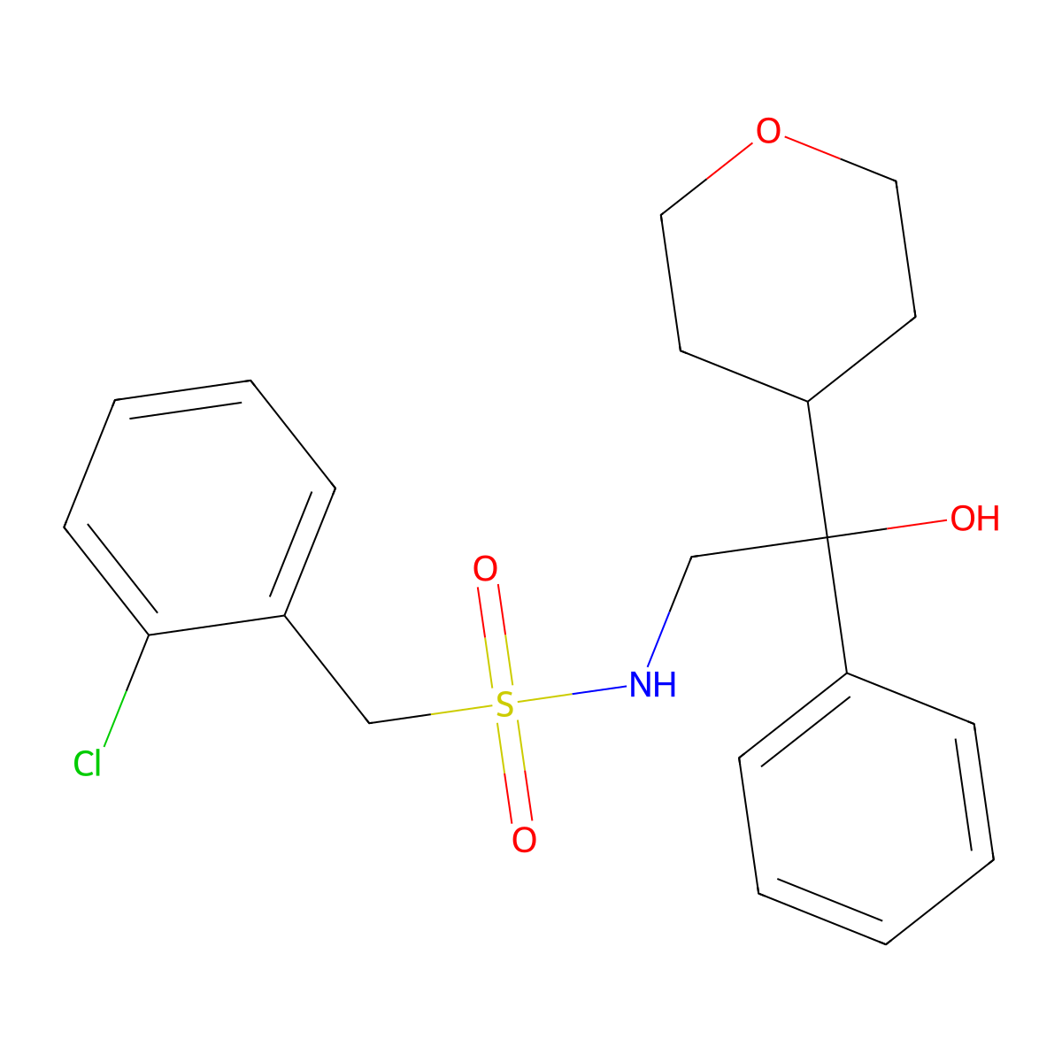 1-(2-chlorophenyl)-N-(2-hydroxy-2-phenyl-2-(tetrahydro-2H-pyran-4-yl)ethyl)methanesulfonamide molecular structure, CAS 2034239-75-1