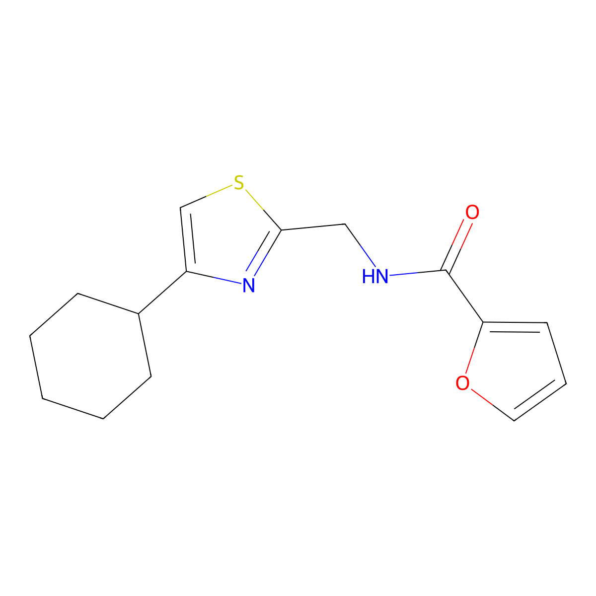 N-((4-cyclohexylthiazol-2-yl)methyl)furan-2-carboxamide molecular structure, CAS 2034239-77-3