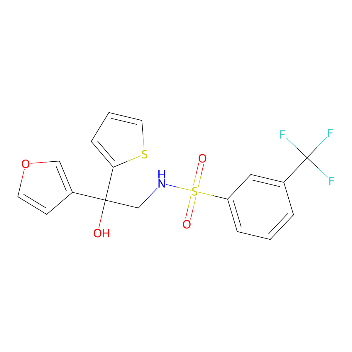 N-(2-(furan-3-yl)-2-hydroxy-2-(thiophen-2-yl)ethyl)-3-(trifluoromethyl)benzenesulfonamide molecular structure, CAS 2034239-78-4