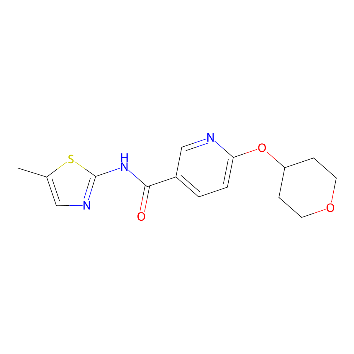 N-(5-methylthiazol-2-yl)-6-((tetrahydro-2H-pyran-4-yl)oxy)nicotinamide molecular structure, CAS 2034239-79-5