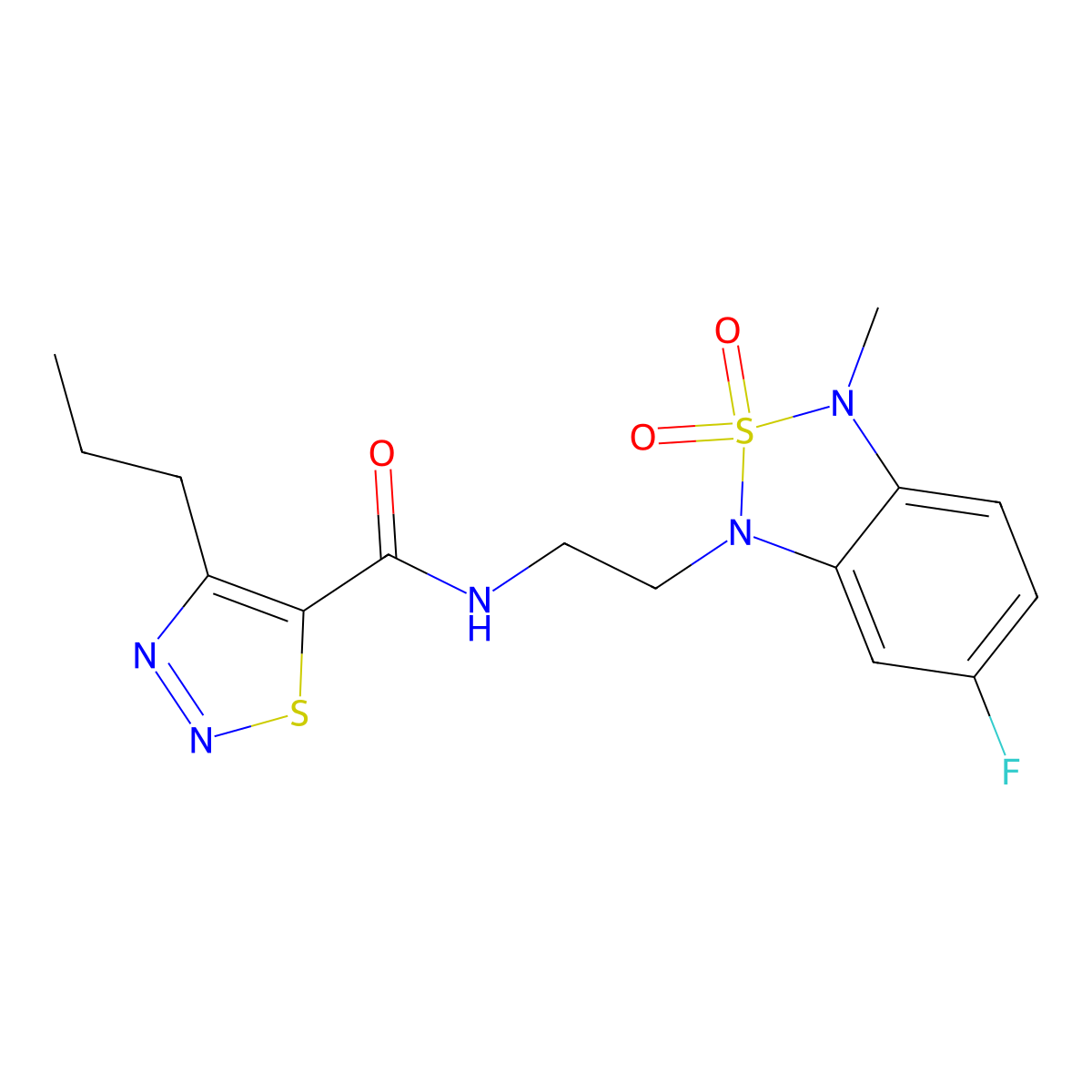 N-(2-(6-fluoro-3-methyl-2,2-dioxidobenzo[c][1,2,5]thiadiazol-1(3H)-yl)ethyl)-4-propyl-1,2,3-thiadiazole-5-carboxamide molecular structure, CAS 2034239-80-8