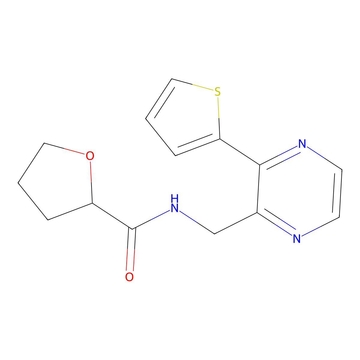 N-((3-(thiophen-2-yl)pyrazin-2-yl)methyl)tetrahydrofuran-2-carboxamide molecular structure, CAS 2034239-81-9