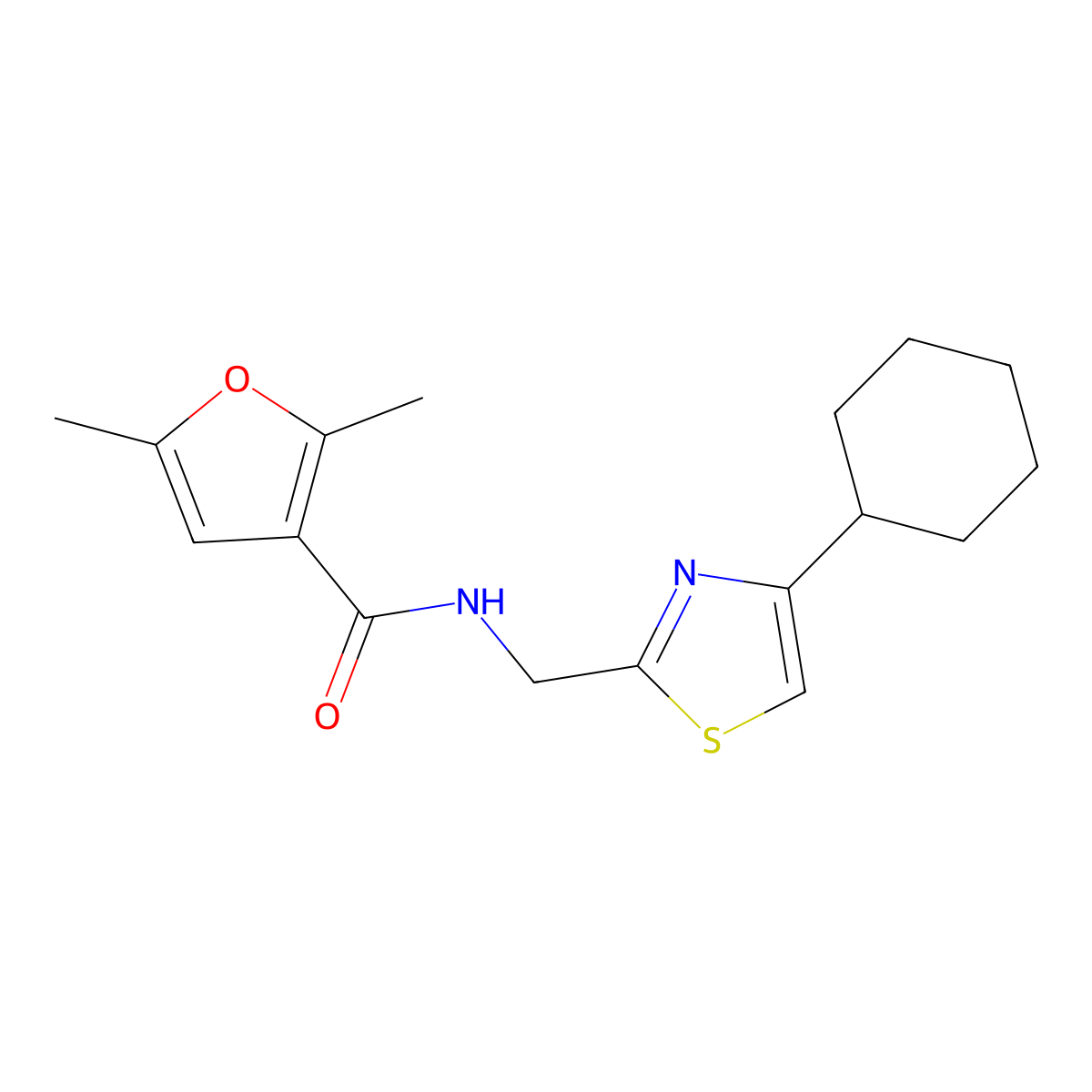 N-((4-cyclohexylthiazol-2-yl)methyl)-2,5-dimethylfuran-3-carboxamide molecular structure, CAS 2034239-84-2