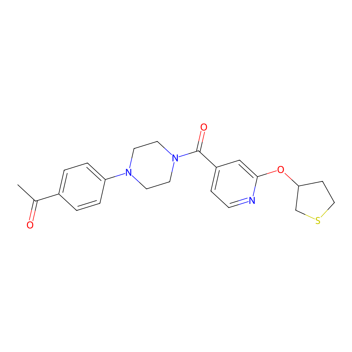 1-(4-(4-(2-((Tetrahydrothiophen-3-yl)oxy)isonicotinoyl)piperazin-1-yl)phenyl)ethanone molecular structure, CAS 2034239-85-3