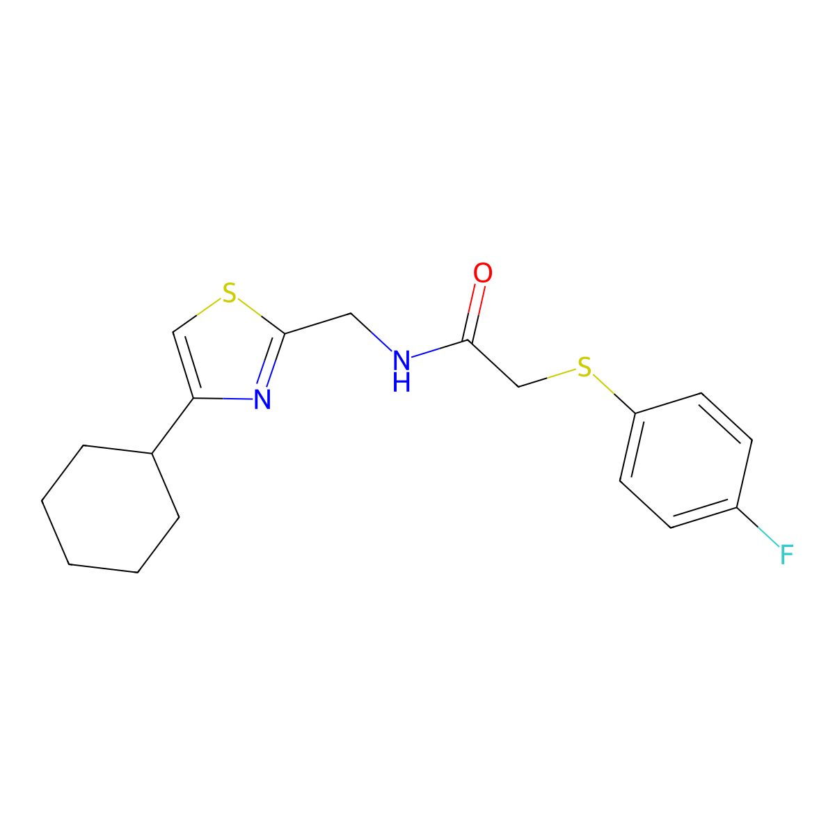 N-((4-cyclohexylthiazol-2-yl)methyl)-2-((4-fluorophenyl)thio)acetamide molecular structure, CAS 2034239-93-3