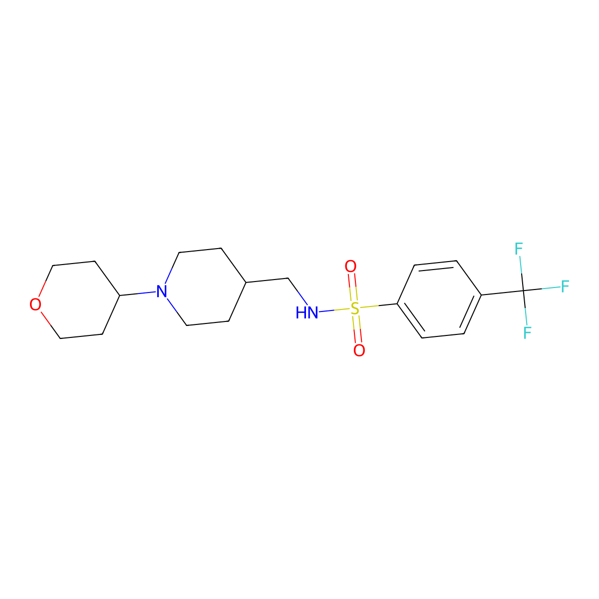 N-((1-(tetrahydro-2H-pyran-4-yl)piperidin-4-yl)methyl)-4-(trifluoromethyl)benzenesulfonamide molecular structure, CAS 2034239-96-6