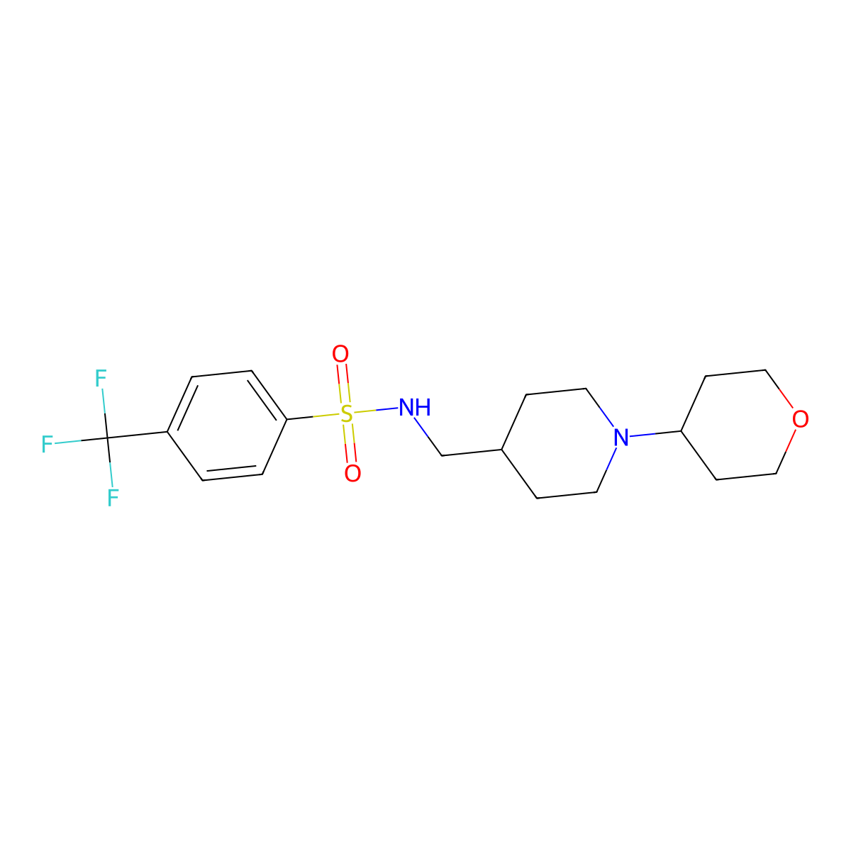 N-((1-(tetrahydro-2H-pyran-4-yl)piperidin-4-yl)methyl)-4-(trifluoromethyl)benzenesulfonamide molecular structure, CAS 2034239-96-6