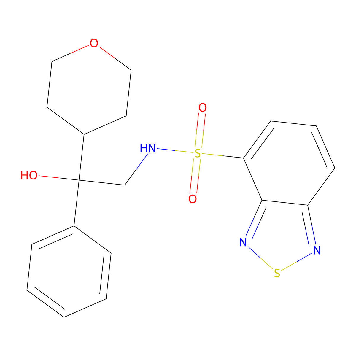 N-(2-hydroxy-2-phenyl-2-(tetrahydro-2H-pyran-4-yl)ethyl)benzo[c][1,2,5]thiadiazole-4-sulfonamide molecular structure, CAS 2034239-97-7
