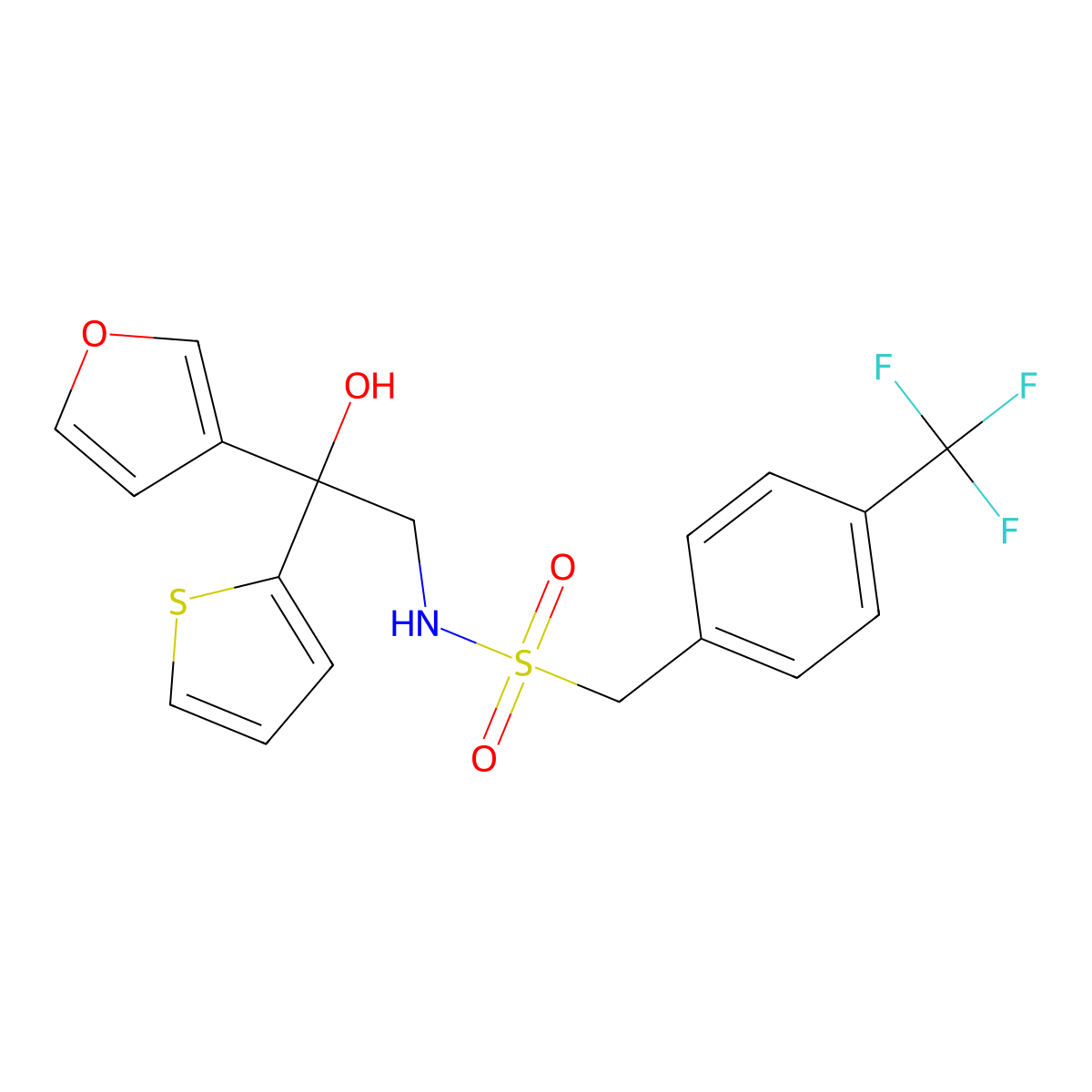 N-(2-(furan-3-yl)-2-hydroxy-2-(thiophen-2-yl)ethyl)-1-(4-(trifluoromethyl)phenyl)methanesulfonamide molecular structure, CAS 2034240-01-0