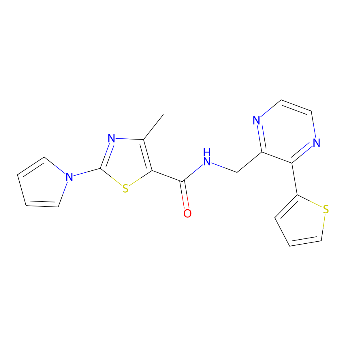 4-methyl-2-(1H-pyrrol-1-yl)-N-((3-(thiophen-2-yl)pyrazin-2-yl)methyl)thiazole-5-carboxamide molecular structure, CAS 2034240-04-3