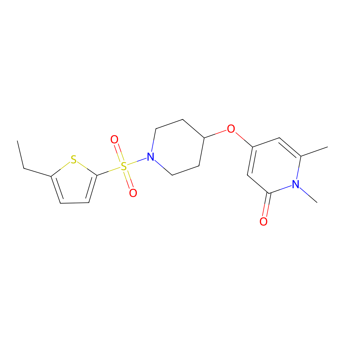 4-((1-((5-ethylthiophen-2-yl)sulfonyl)piperidin-4-yl)oxy)-1,6-dimethylpyridin-2(1H)-one molecular structure, CAS 2034240-07-6