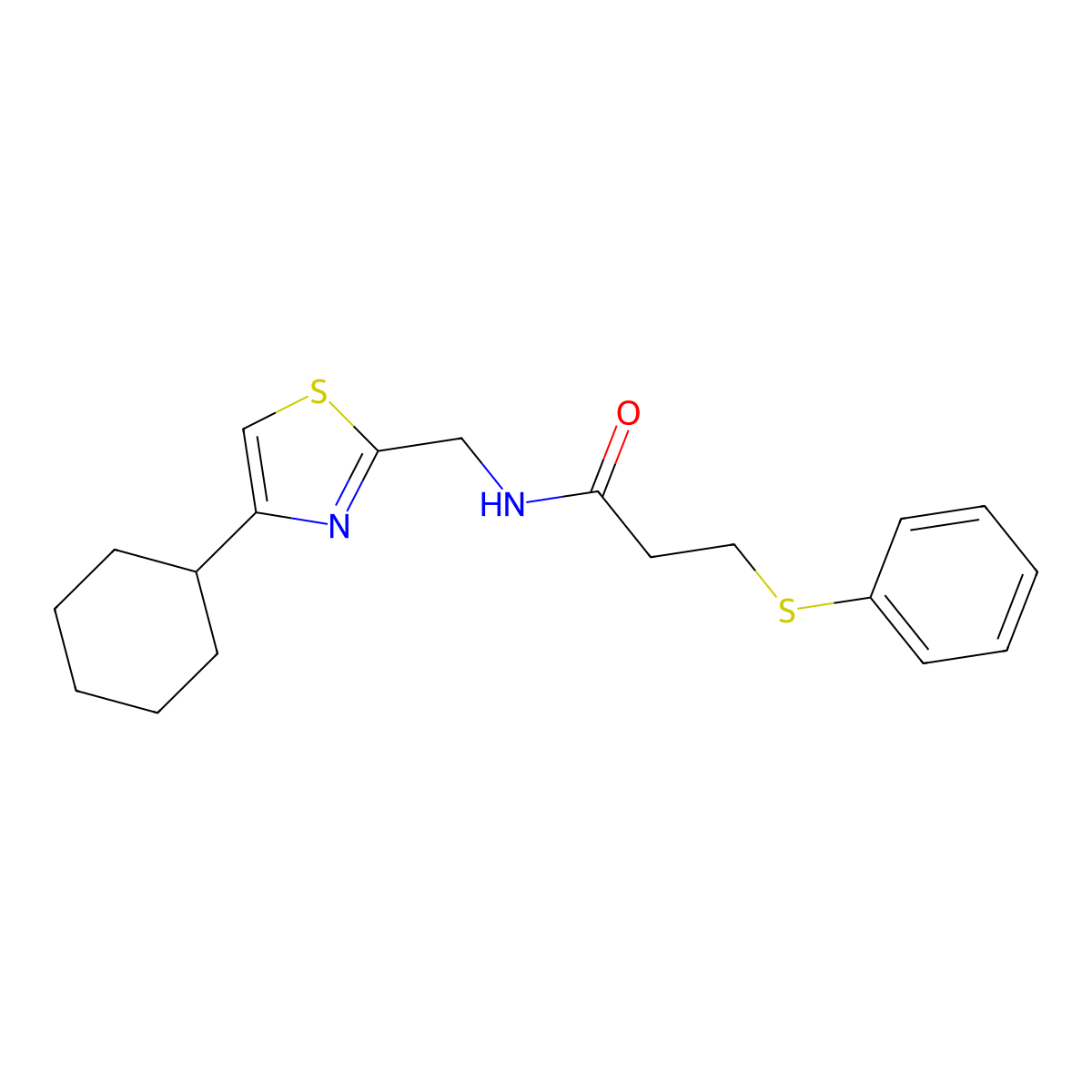 N-((4-cyclohexylthiazol-2-yl)methyl)-3-(phenylthio)propanamide molecular structure, CAS 2034240-08-7