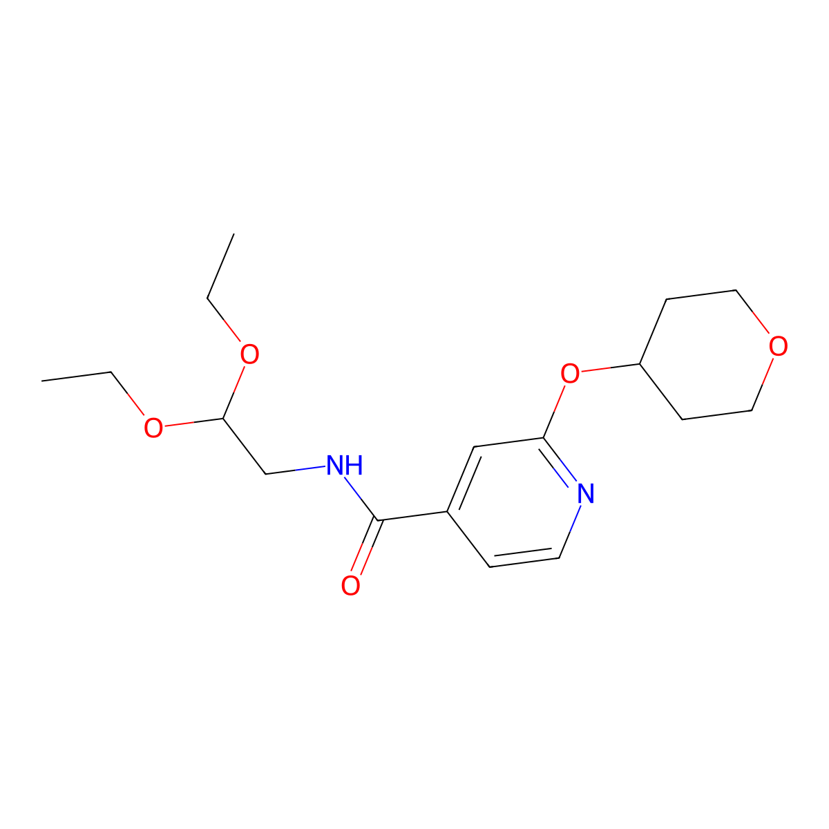 N-(2,2-diethoxyethyl)-2-((tetrahydro-2H-pyran-4-yl)oxy)isonicotinamide molecular structure, CAS 2034240-09-8
