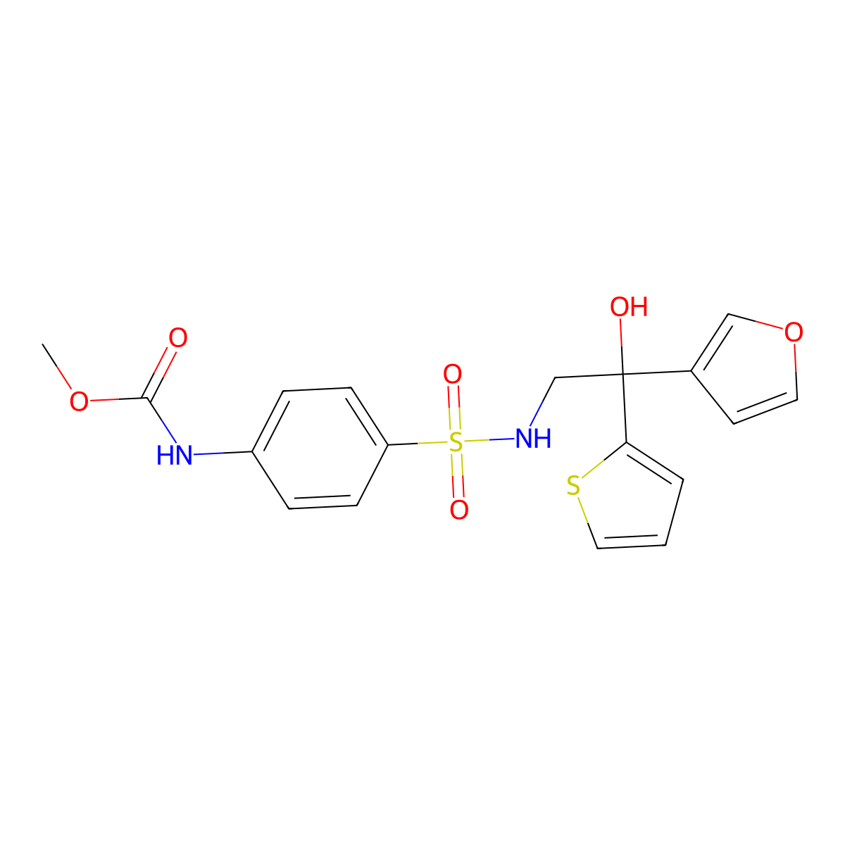 methyl (4-(N-(2-(furan-3-yl)-2-hydroxy-2-(thiophen-2-yl)ethyl)sulfamoyl)phenyl)carbamate molecular structure, CAS 2034240-10-1