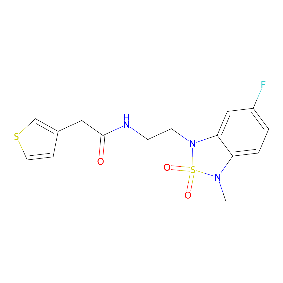 N-(2-(6-fluoro-3-methyl-2,2-dioxidobenzo[c][1,2,5]thiadiazol-1(3H)-yl)ethyl)-2-(thiophen-3-yl)acetamide molecular structure, CAS 2034240-15-6